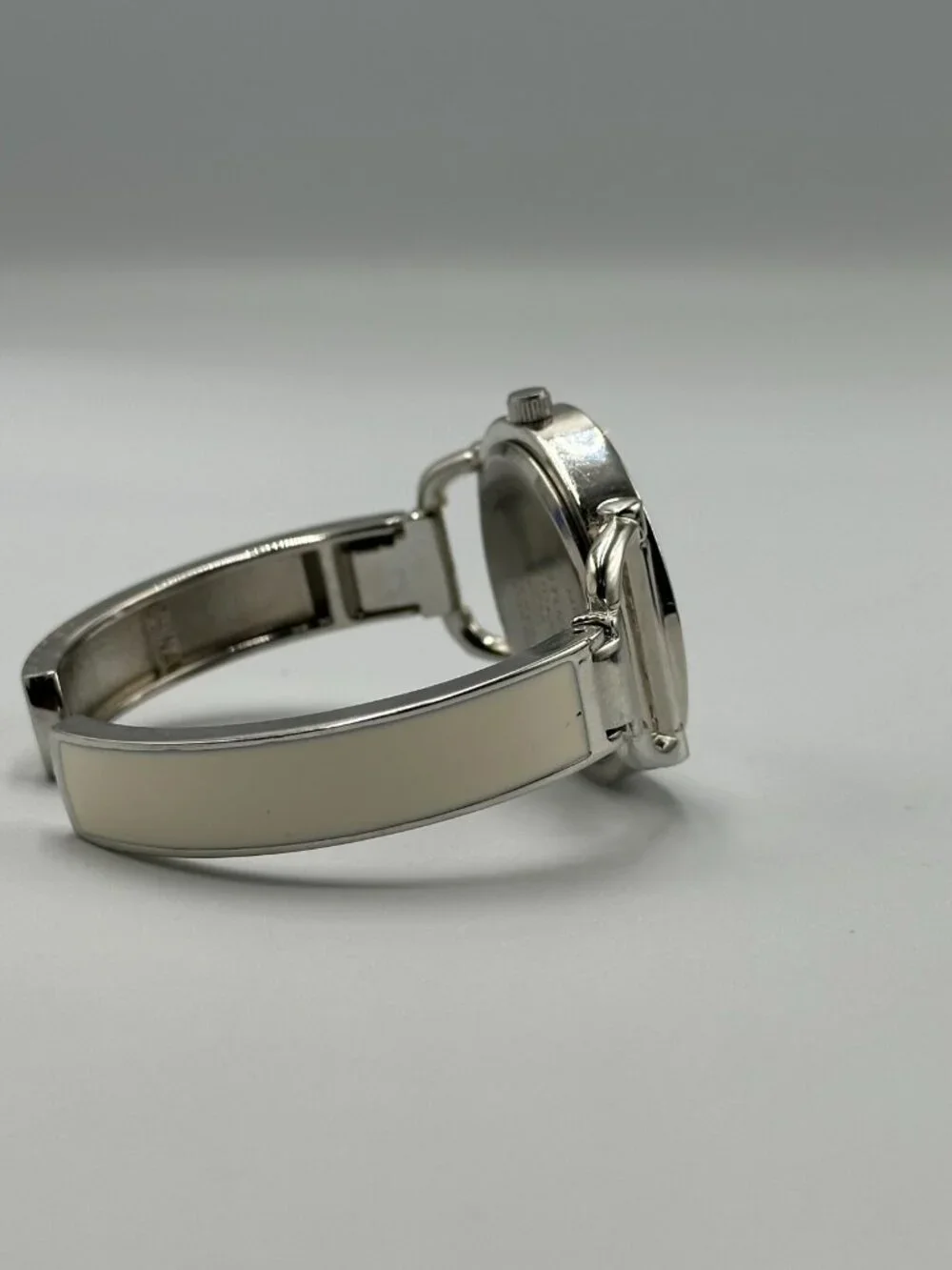 3/$30 Studio Time Watch Women Silver Rhinestone Bezel White Enamel Band 6.25